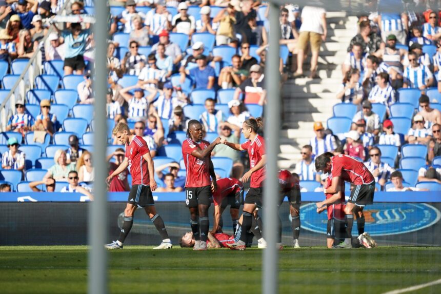 Los jugadores del Celta celebrando el gol del empate