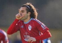 Miguel Rodríguez celebrando el primer gol del Celta